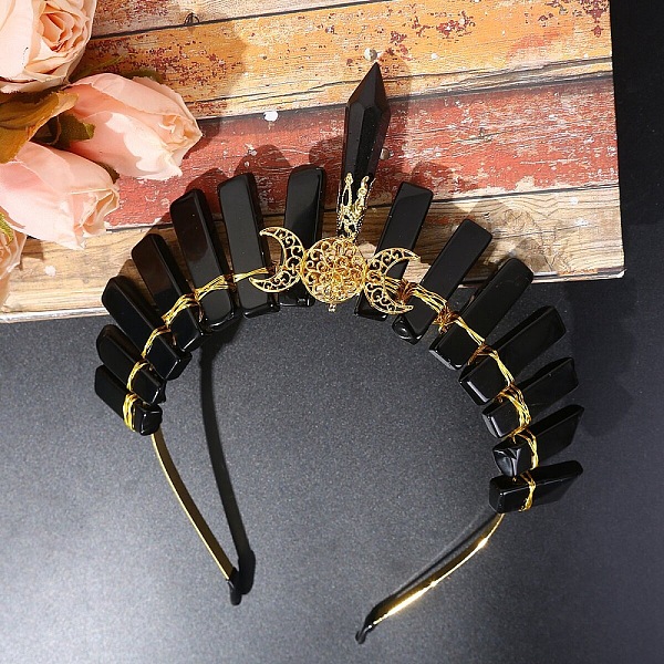 PandaHall Hollow Triple Moon Metal Hair Bands, Raw Natural Obsidian Wrapped Hair Hoop for Bridal Crown Hair Accessories, 185x155x20mm...
PandaHall Hollow Triple Moon Metal Hair Bands, Raw Natural Obsidian Wrapped Hair Hoop for Bridal Crown Hair Accessories, 185x155x20mm...