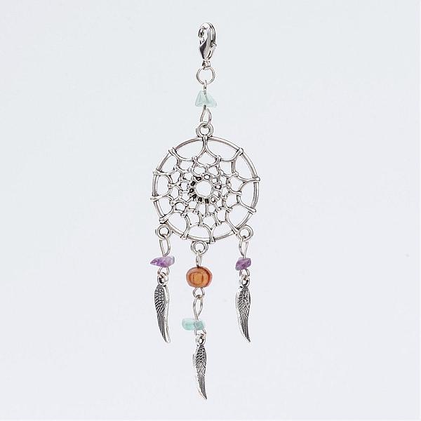 PandaHall Alloy Pendants, Woven Net/Web with Feather, with Fluorite Beads and Brass Lobster Claw Clasps, Antique Silver and Platinum, 85.5mm...
PandaHall Alloy Pendants, Woven Net/Web with Feather, with Fluorite Beads and Brass Lobster Claw Clasps, Antique Silver and Platinum, 85.5mm...