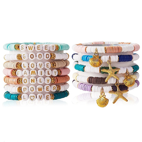 PandaHall 12Pcs 12 Style Handmade Polymer Clay Heisih Beaded Stretch Bracelets Set with Shell Starfish Charm, Inspiration Word Lucky Preppy..., Multicolor
PandaHall 12Pcs 12 Style Handmade Polymer Clay Heisih Beaded Stretch Bracelets Set with Shell Starfish Charm, Inspiration Word Lucky Preppy..., Multicolor
