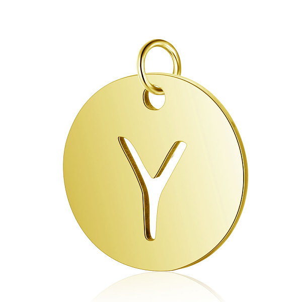 PandaHall 304 Stainless Steel Charms, Flat Round with Letter, Golden, Letter.Y, 12x1mm, Hole: 2.5mm 304 Stainless Steel Letter Y
PandaHall 304 Stainless Steel Charms, Flat Round with Letter, Golden, Letter.Y, 12x1mm, Hole: 2.5mm 304 Stainless Steel Letter Y