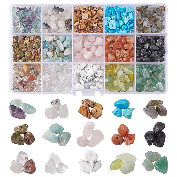 PandaHall 225G 15 Style Natural & Synthetic Gemstone Beads, Chips, 5~10x5~10mm, Hole: 0.3~1mm, 15g/style Mixed Stone Chip
PandaHall 225G 15 Style Natural & Synthetic Gemstone Beads, Chips, 5~10x5~10mm, Hole: 0.3~1mm, 15g/style Mixed Stone Chip