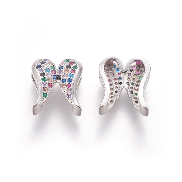 PandaHall Brass Micro Pave Cubic Zirconia Slide Charms, Wing, Colorful, Platinum, 13.5x12x5.5mm, Hole: 2x10.5mm Brass+Cubic Zirconia Wing
PandaHall Brass Micro Pave Cubic Zirconia Slide Charms, Wing, Colorful, Platinum, 13.5x12x5.5mm, Hole: 2x10.5mm Brass+Cubic Zirconia Wing