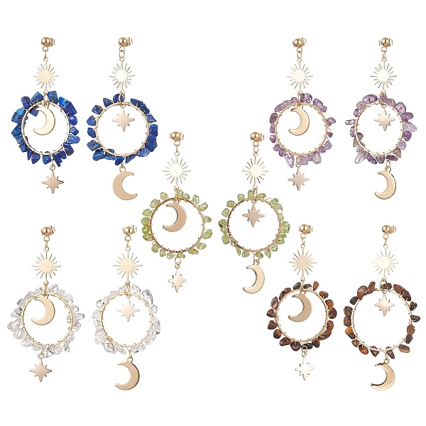 PandaHall Vintage Natural Mixed Stone Ear Studs, with 304 Stainless Steel Findings, Ring with Moon, 73x34mm Mixed Stone Ring
PandaHall Vintage Natural Mixed Stone Ear Studs, with 304 Stainless Steel Findings, Ring with Moon, 73x34mm Mixed Stone Ring