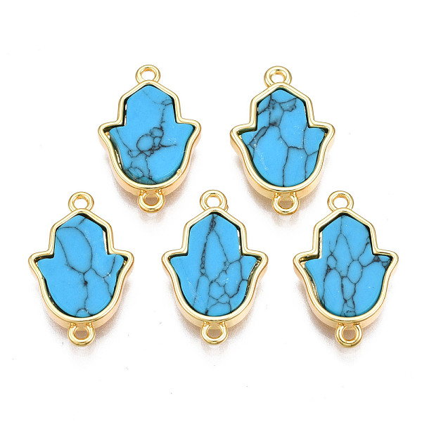 PandaHall Brass Connector Charms, with Synthetic Turquoise, Cadmium Free & Nickel Free & Lead Free, Real 18K Gold Plated, Hamsa Hand/Hand of...
PandaHall Brass Connector Charms, with Synthetic Turquoise, Cadmium Free & Nickel Free & Lead Free, Real 18K Gold Plated, Hamsa Hand/Hand of...