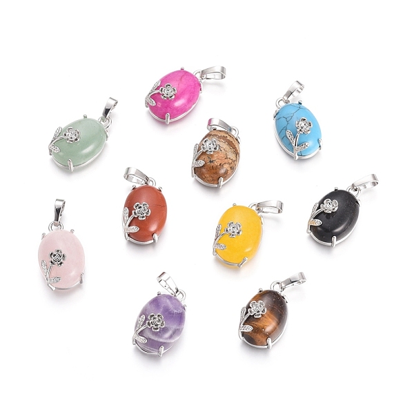 PandaHall Natural & Synthetic Mixed Gemstone Pendants, with Platinum Tone Brass Findings, Oval with Flower, 22x13.8x10.3mm, Hole: 6x3.5mm...
PandaHall Natural & Synthetic Mixed Gemstone Pendants, with Platinum Tone Brass Findings, Oval with Flower, 22x13.8x10.3mm, Hole: 6x3.5mm...
