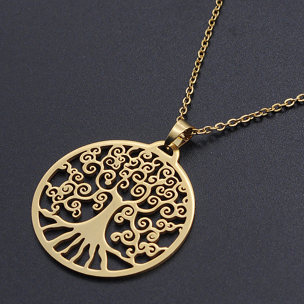 PandaHall 201 Stainless Steel Pendants Necklaces, with Cable Chains and Lobster Claw Clasps, Flat Round with Tree, Golden, 17.71 inch(45cm)...
PandaHall 201 Stainless Steel Pendants Necklaces, with Cable Chains and Lobster Claw Clasps, Flat Round with Tree, Golden, 17.71 inch(45cm)...