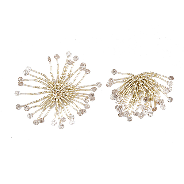 PandaHall Glass Seed Beads Cabochons, with Sequins and Iron Sieve Findings, Light Gold, Light Khaki, 48~60x30~37mm Glass Others
PandaHall Glass Seed Beads Cabochons, with Sequins and Iron Sieve Findings, Light Gold, Light Khaki, 48~60x30~37mm Glass Others