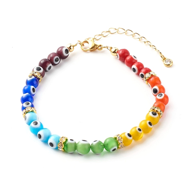 PandaHall Handmade Evil Eye Lampwork Beaded Bracelets, with Brass Rhinestone Spacer Beads and Curb Chains, Colorful, 7-1/2 inch(19cm)...
PandaHall Handmade Evil Eye Lampwork Beaded Bracelets, with Brass Rhinestone Spacer Beads and Curb Chains, Colorful, 7-1/2 inch(19cm)...