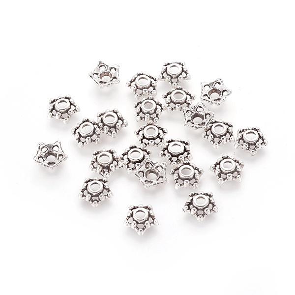 PandaHall Tibetan Style Alloy Bead Caps, 5-Petal, Antique Silver, Cadmium Free & Nickel Free & Lead Free, 7.5x3mm, Hole: 2mm Alloy
PandaHall Tibetan Style Alloy Bead Caps, 5-Petal, Antique Silver, Cadmium Free & Nickel Free & Lead Free, 7.5x3mm, Hole: 2mm Alloy