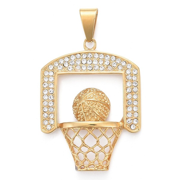 PandaHall 304 Stainless Steel Big Pendants, with Crystal Rhinestone, Basketball Stand, Golden, 52x39.5x8mm, Hole: 6.5x12mm Stainless..., Clear
PandaHall 304 Stainless Steel Big Pendants, with Crystal Rhinestone, Basketball Stand, Golden, 52x39.5x8mm, Hole: 6.5x12mm Stainless..., Clear