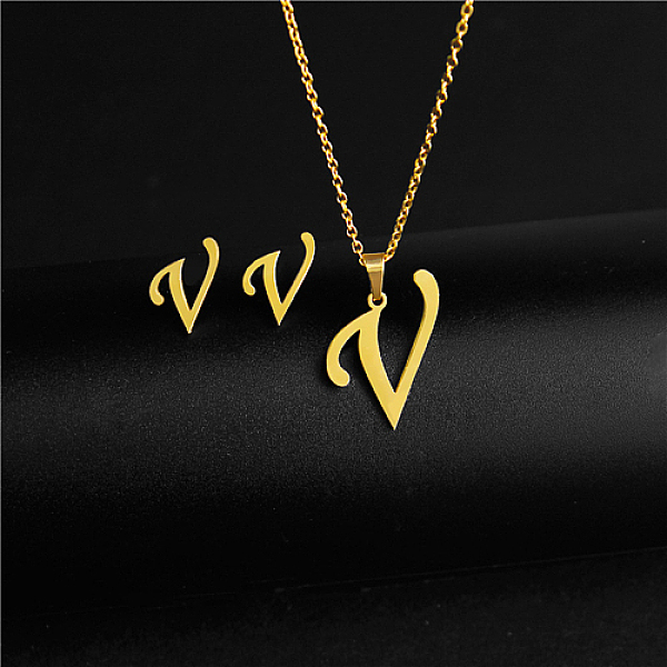 PandaHall Golden Stainless Steel Initial Letter Jewelry Set, Stud Earrings & Pendant Necklaces, Letter V, No Size Stainless Steel Letter V
PandaHall Golden Stainless Steel Initial Letter Jewelry Set, Stud Earrings & Pendant Necklaces, Letter V, No Size Stainless Steel Letter V