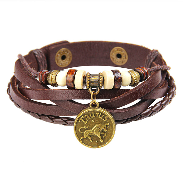 PandaHall 12 Constellation Snap Bracelets, Leather Cord with Brass Findings, Flat Round, Taurus, 8-5/8 inch(22cm) Leather Taurus Brown
PandaHall 12 Constellation Snap Bracelets, Leather Cord with Brass Findings, Flat Round, Taurus, 8-5/8 inch(22cm) Leather Taurus Brown