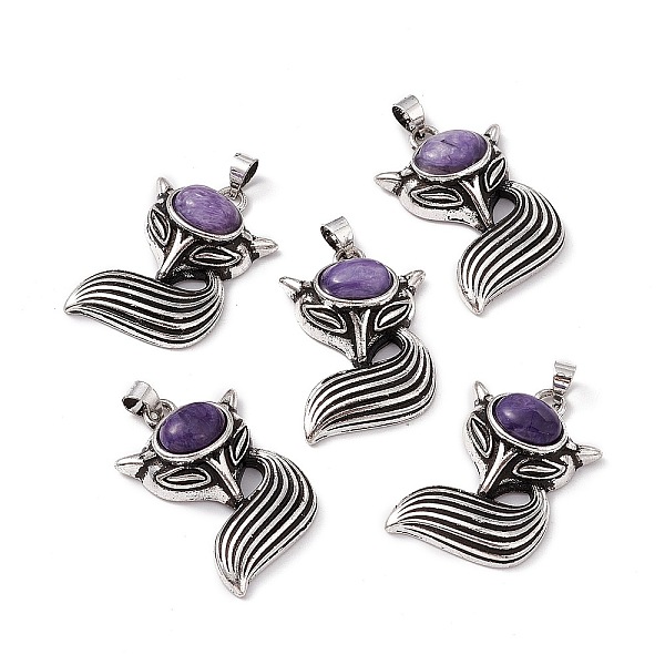PandaHall Natural Charoite Pendants, Fox Charms, with Antique Silver Color Brass Findings, 29x19x8mm, Hole: 4~5x3.5mm Charoite Fox
PandaHall Natural Charoite Pendants, Fox Charms, with Antique Silver Color Brass Findings, 29x19x8mm, Hole: 4~5x3.5mm Charoite Fox