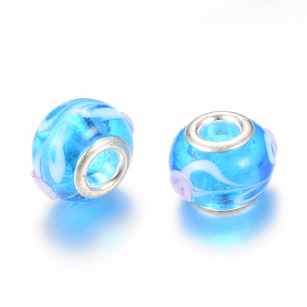PandaHall Rondelle Lampwork Large Hole European Beads, with Silver Color Plated Brass Cores, Dodger Blue, 13~14x10~11mm, Hole: 5mm...
PandaHall Rondelle Lampwork Large Hole European Beads, with Silver Color Plated Brass Cores, Dodger Blue, 13~14x10~11mm, Hole: 5mm...