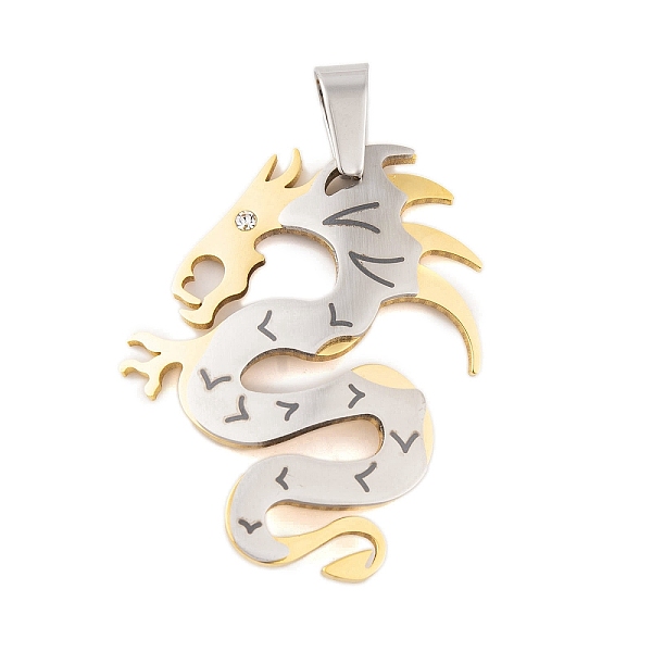 PandaHall 304 Stainless Steel Pendants, with Rhinestone, Dragon Charm, Golden & Stainless Steel Color, 41x32x2.5mm, Hole: 9.5x5.5mm...
PandaHall 304 Stainless Steel Pendants, with Rhinestone, Dragon Charm, Golden & Stainless Steel Color, 41x32x2.5mm, Hole: 9.5x5.5mm...