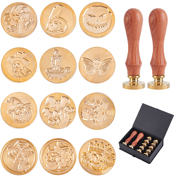 PandaHall CRASPIRE 12PCS Halloween Wax Seal Stamp Set 25mm Removable Brass Heads with 2PCS Wooden Handles and Black Gift Box for Invitation...
PandaHall CRASPIRE 12PCS Halloween Wax Seal Stamp Set 25mm Removable Brass Heads with 2PCS Wooden Handles and Black Gift Box for Invitation...