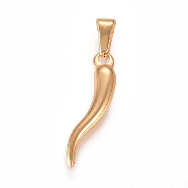 PandaHall 304 Stainless Steel Pendants, Italian Horn, Golden, 26x6x3.5mm, Hole: 7x3.5mm 304 Stainless Steel Horn
PandaHall 304 Stainless Steel Pendants, Italian Horn, Golden, 26x6x3.5mm, Hole: 7x3.5mm 304 Stainless Steel Horn