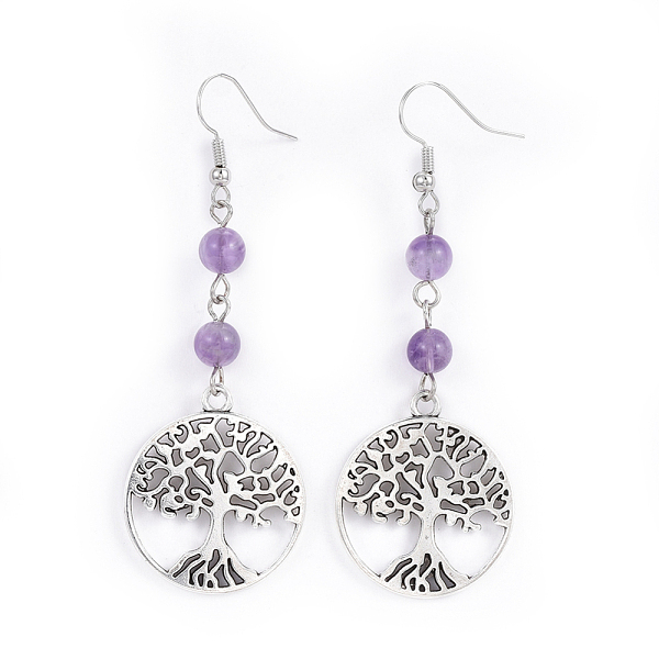 PandaHall Tibetan Style Alloy Dangle Earrings, with Natural Amethyst Beads and Iron Earring Hooks, Flat Round with Tree of Life, 71.5mm, Pin...
PandaHall Tibetan Style Alloy Dangle Earrings, with Natural Amethyst Beads and Iron Earring Hooks, Flat Round with Tree of Life, 71.5mm, Pin...