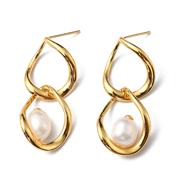 PandaHall Natural Pearl Beaded Twist Teardrop Dangle Stud Earrings, Brass Jewelry, Cadmium Free & Lead Free, Real 18K Gold Plated, 38x18mm..., White
PandaHall Natural Pearl Beaded Twist Teardrop Dangle Stud Earrings, Brass Jewelry, Cadmium Free & Lead Free, Real 18K Gold Plated, 38x18mm..., White