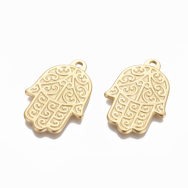 PandaHall Vacuum Plating 304 Stainless Steel Pendants, Hamsa Hand/Hand of Fatima /Hand of Miriam, Golden, 42.5x28.5x2.3mm, Hole: 2.7mm 304...
PandaHall Vacuum Plating 304 Stainless Steel Pendants, Hamsa Hand/Hand of Fatima /Hand of Miriam, Golden, 42.5x28.5x2.3mm, Hole: 2.7mm 304...