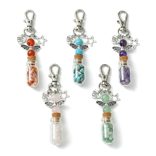 PandaHall Glass Wishing Bottle with Synthetic & Natural Bead Chip inside Pendant Decorations, Star & Heart Tibetan Style Alloy and Swivel..., Clear
PandaHall Glass Wishing Bottle with Synthetic & Natural Bead Chip inside Pendant Decorations, Star & Heart Tibetan Style Alloy and Swivel..., Clear