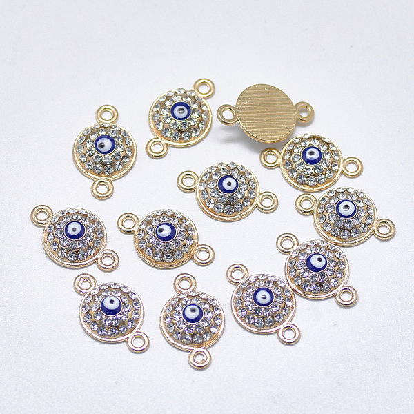 PandaHall Alloy Links, with Crystal Rhinestone and Blue Enamel, Flat Round with Evil Eye, Light Gold, 17x10.5x3.5mm, Hole: 1.6mm Alloy..., Clear
PandaHall Alloy Links, with Crystal Rhinestone and Blue Enamel, Flat Round with Evil Eye, Light Gold, 17x10.5x3.5mm, Hole: 1.6mm Alloy..., Clear