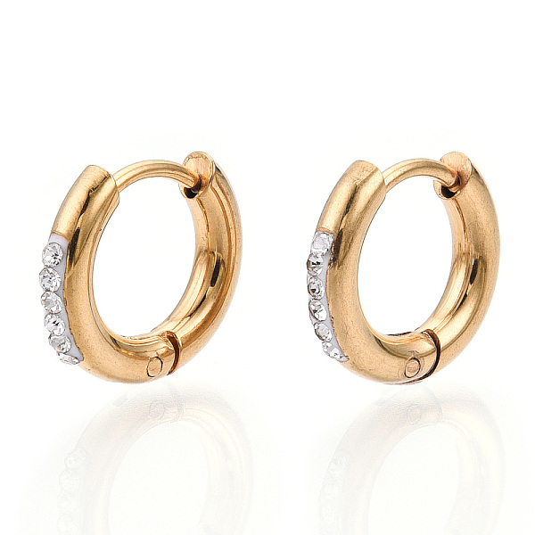 PandaHall 201 Stainless Steel Huggie Hoop Earrings, with 304 Stainless Steel Pins and Crystal Rhinestone, Ring, Golden, 13.5x2.5mm, Pin: 1mm..., Clear
PandaHall 201 Stainless Steel Huggie Hoop Earrings, with 304 Stainless Steel Pins and Crystal Rhinestone, Ring, Golden, 13.5x2.5mm, Pin: 1mm..., Clear