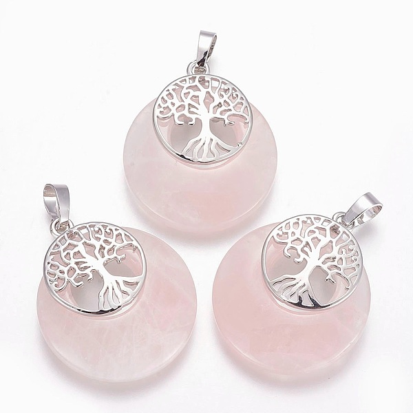 PandaHall Natural Rose Quartz Pendants, with Platinum Tone Brass Findings, Flat Round with Tree of Life, 32.5~33x27.5~28x5~6mm, Hole: 5x7mm..., Pink
PandaHall Natural Rose Quartz Pendants, with Platinum Tone Brass Findings, Flat Round with Tree of Life, 32.5~33x27.5~28x5~6mm, Hole: 5x7mm..., Pink