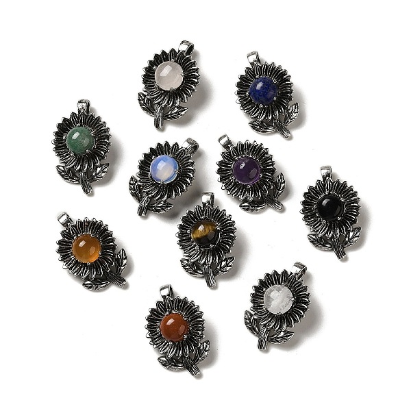 PandaHall Natural & Synthetic Mixed Gemstone Pendants, Rack Plating Antique Silver Tone Brass Flower Charms, Cadmium Free & Lead Free... 
PandaHall Natural & Synthetic Mixed Gemstone Pendants, Rack Plating Antique Silver Tone Brass Flower Charms, Cadmium Free & Lead Free...