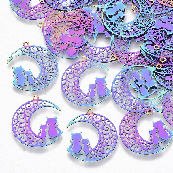 PandaHall Ion Plating(IP) 201 Stainless Steel Kitten Pendants, Etched Metal Embellishments, Crescent Moon with Couple Cat Shape, Rainbow...
PandaHall Ion Plating(IP) 201 Stainless Steel Kitten Pendants, Etched Metal Embellishments, Crescent Moon with Couple Cat Shape, Rainbow...