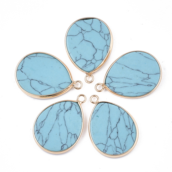 PandaHall Synthetic Turquoise Pendants, with Brass Findings, teardrop, Golden, 30.5x21~22x3~3.5mm, Hole: 2mm Synthetic Turquoise Teardrop
PandaHall Synthetic Turquoise Pendants, with Brass Findings, teardrop, Golden, 30.5x21~22x3~3.5mm, Hole: 2mm Synthetic Turquoise Teardrop