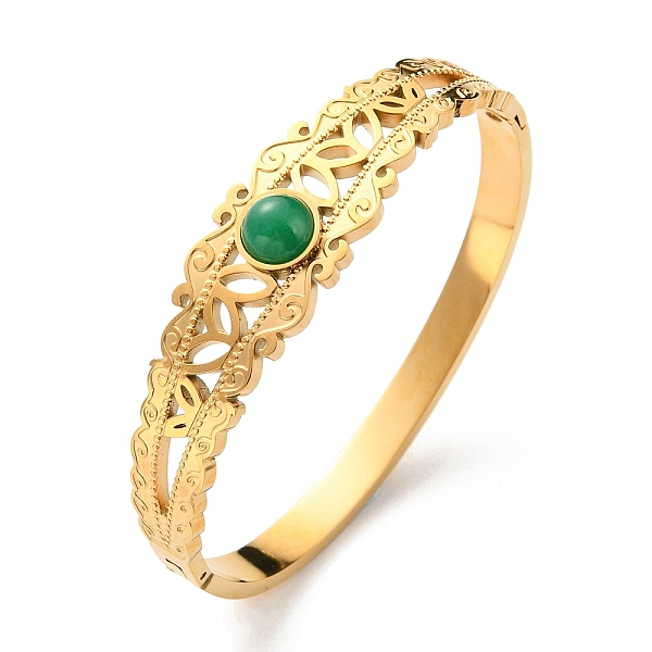PandaHall Dyed Natural Jade Hollow Hinged Bangle, Ion Plating(IP) 304 Stainless Steel Jewelry, Golden, Inner Diameter: 2x2-3/8 inch..., Green
PandaHall Dyed Natural Jade Hollow Hinged Bangle, Ion Plating(IP) 304 Stainless Steel Jewelry, Golden, Inner Diameter: 2x2-3/8 inch..., Green