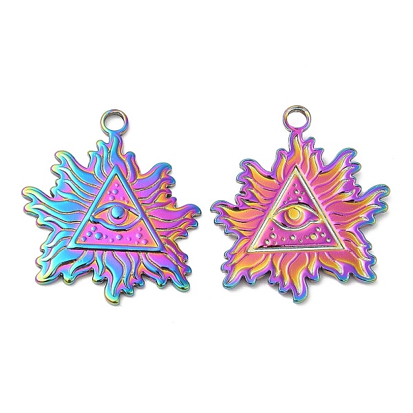 PandaHall 304 Stainless Steel Pendants, Leaf with Triangle & Eye Charm, Rainbow Color, 28x25x2mm, Hole: 3mm 304 Stainless Steel Leaf
PandaHall 304 Stainless Steel Pendants, Leaf with Triangle & Eye Charm, Rainbow Color, 28x25x2mm, Hole: 3mm 304 Stainless Steel Leaf