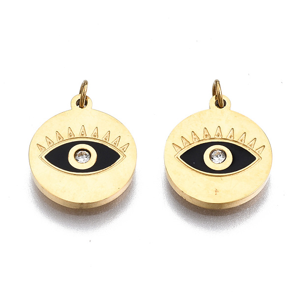 PandaHall 316 Surgical Stainless Steel Enamel Charms, with Jump Rings and Crystal Rhinestone, Real 14K Gold Plated, Flat Round with Eye..., Black
PandaHall 316 Surgical Stainless Steel Enamel Charms, with Jump Rings and Crystal Rhinestone, Real 14K Gold Plated, Flat Round with Eye..., Black