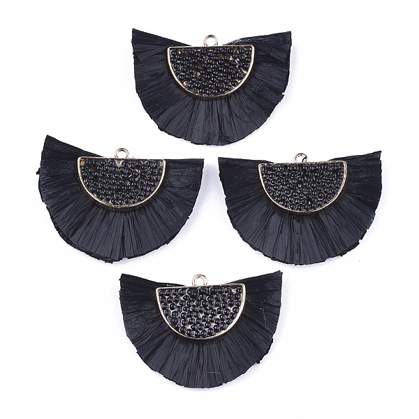 PandaHall Raffia Tassel Pendants, with Micro Beads & Alloy Findings, Fan Shaped, Golden, Black, 31~33x47x7~8mm, Hole: 2mm Raffia Black
PandaHall Raffia Tassel Pendants, with Micro Beads & Alloy Findings, Fan Shaped, Golden, Black, 31~33x47x7~8mm, Hole: 2mm Raffia Black
