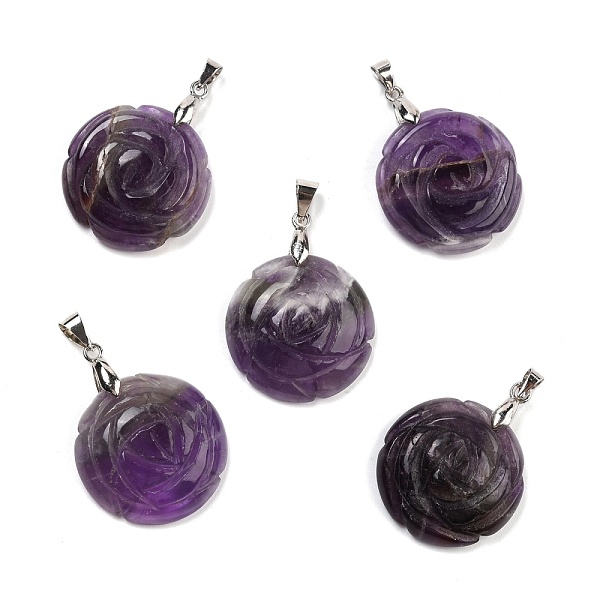 PandaHall Natural Amethyst Pendants, with Platinum Tone Brass Findings, Flat Round with Rose Pattern, 32x25x8mm Amethyst Round
PandaHall Natural Amethyst Pendants, with Platinum Tone Brass Findings, Flat Round with Rose Pattern, 32x25x8mm Amethyst Round