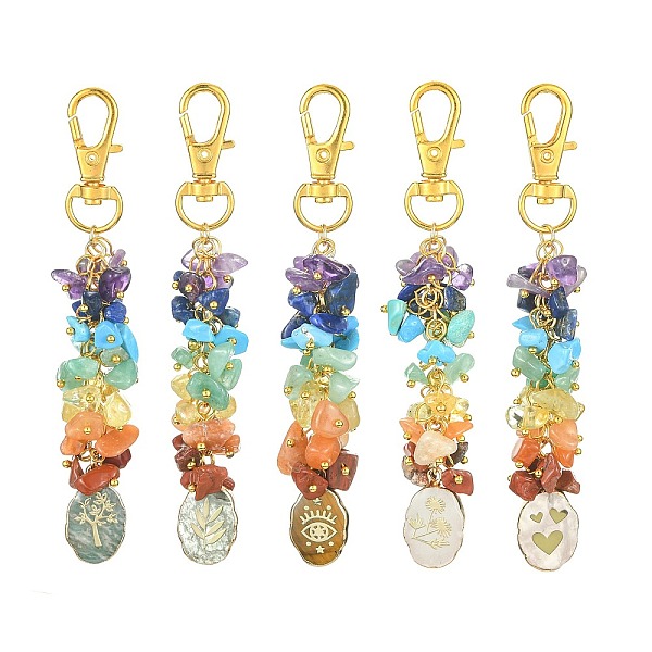 PandaHall Chakra Gemstone Chips Pendant Decorations, with Alloy Swivel Lobster Claw Clasps and Gemstone Oval Charms with Golden Brass Edge...
PandaHall Chakra Gemstone Chips Pendant Decorations, with Alloy Swivel Lobster Claw Clasps and Gemstone Oval Charms with Golden Brass Edge...
