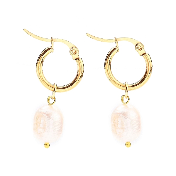 PandaHall 304 Stainless Steel Hoop Earrings, with Rice Natural Cultured Freshwater Pearl Beads, Golden, White, 37mm, Pin: 0.7x1mm Pearl Oval...
PandaHall 304 Stainless Steel Hoop Earrings, with Rice Natural Cultured Freshwater Pearl Beads, Golden, White, 37mm, Pin: 0.7x1mm Pearl Oval...