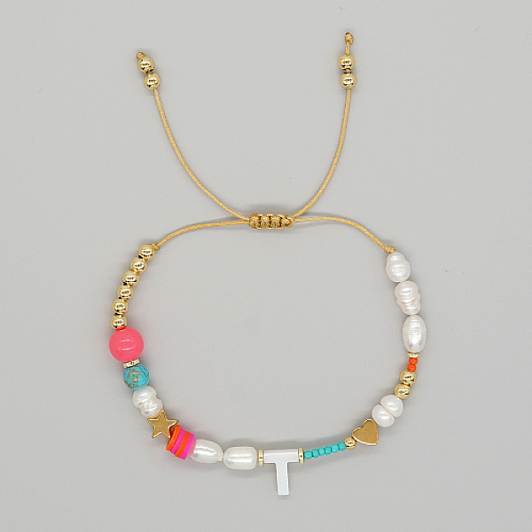 PandaHall Initial Letter Natural Pearl Braided Bead Bracelet, Adjustable Bracelet, Letter T, 11 inch(28cm) Pearl Letter T
PandaHall Initial Letter Natural Pearl Braided Bead Bracelet, Adjustable Bracelet, Letter T, 11 inch(28cm) Pearl Letter T