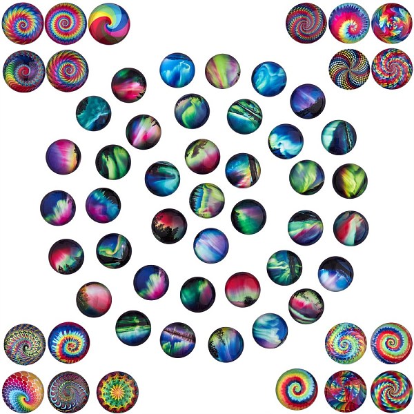 PandaHall 2 Sets 2 Styles Glass Cabochons, Half Round with Aurora & Vortex Pattern, Mixed Color, 20~25x6.5~7.5mm, 20 & 39pcs/set, 1..., Multicolor
PandaHall 2 Sets 2 Styles Glass Cabochons, Half Round with Aurora & Vortex Pattern, Mixed Color, 20~25x6.5~7.5mm, 20 & 39pcs/set, 1..., Multicolor