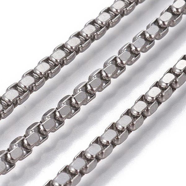 PandaHall 304 Stainless Steel Box Chains, Unwelded, Stainless Steel Color, 3x3x1.5~2mm 304 Stainless Steel
PandaHall 304 Stainless Steel Box Chains, Unwelded, Stainless Steel Color, 3x3x1.5~2mm 304 Stainless Steel
