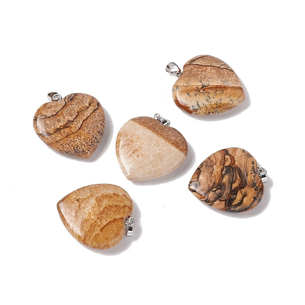 PandaHall Natural Picture Jasper Pendants, with Platinum Tone Brass Findings, Heart Charm, 27~28x25x7mm, Hole: 7x4mm Picture Jasper Heart
PandaHall Natural Picture Jasper Pendants, with Platinum Tone Brass Findings, Heart Charm, 27~28x25x7mm, Hole: 7x4mm Picture Jasper Heart