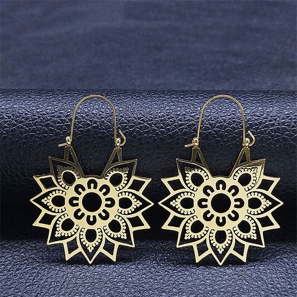 PandaHall 304 Stainless Steel Hollow Flower Hoop Earrings, Bohemia Earrings, Golden, 46x34mm 304 Stainless Steel Flower
PandaHall 304 Stainless Steel Hollow Flower Hoop Earrings, Bohemia Earrings, Golden, 46x34mm 304 Stainless Steel Flower