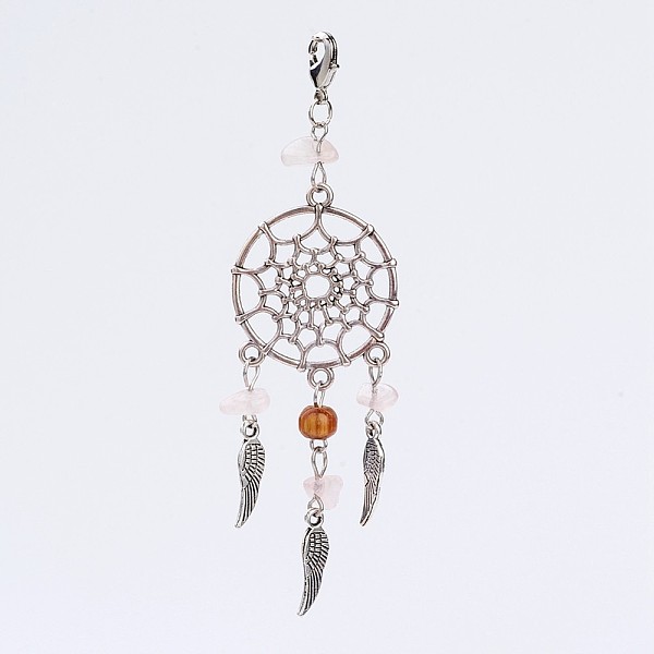 PandaHall Alloy Pendants, Woven Net/Web with Feather, with Rose Quartz Beads and Brass Lobster Claw Clasps, Antique Silver and Platinum...
PandaHall Alloy Pendants, Woven Net/Web with Feather, with Rose Quartz Beads and Brass Lobster Claw Clasps, Antique Silver and Platinum...