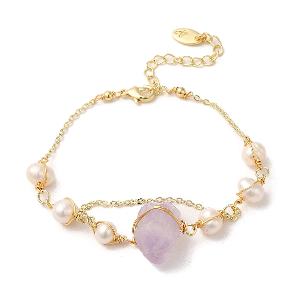 PandaHall Natural Amethyst Nuggets & Pearl Link Bracelets, with Brass Chains, Real 14K Gold Plated, 6-3/4 inch(17.2cm) Amethyst Nuggets
PandaHall Natural Amethyst Nuggets & Pearl Link Bracelets, with Brass Chains, Real 14K Gold Plated, 6-3/4 inch(17.2cm) Amethyst Nuggets