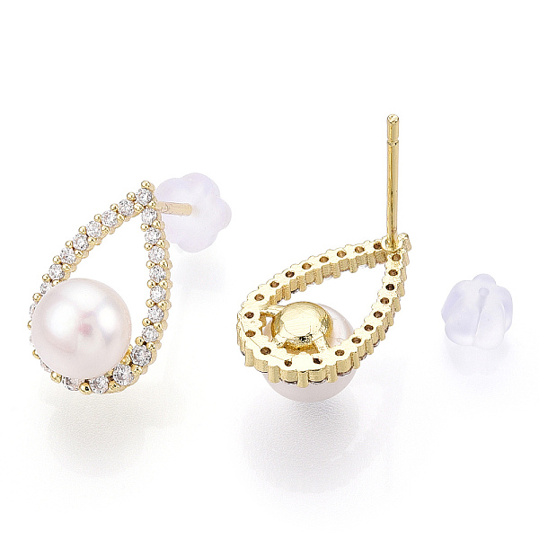 PandaHall Natural Pearl Stud Earrings, Teardrp Brass Micro Pave Clear Cubic Zirconia Earrings with 925 Sterling Silver Pins, Real 18K Gold...
PandaHall Natural Pearl Stud Earrings, Teardrp Brass Micro Pave Clear Cubic Zirconia Earrings with 925 Sterling Silver Pins, Real 18K Gold...