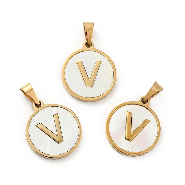 PandaHall Vacuum Plating 304 Stainless Steel with White Shell Pendants, Golden, Flat Round with Letter Charm, Letter.V, 18x16x1.5mm, Hole...
PandaHall Vacuum Plating 304 Stainless Steel with White Shell Pendants, Golden, Flat Round with Letter Charm, Letter.V, 18x16x1.5mm, Hole...