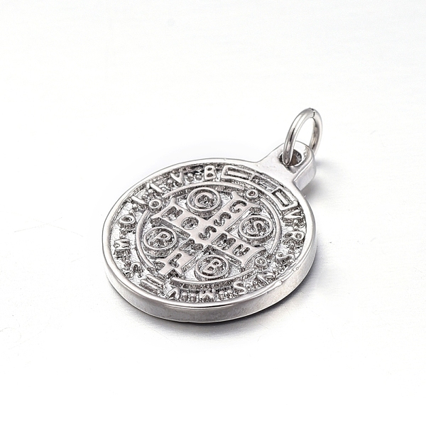 PandaHall Brass Pendants, with Jump Rings, Flat Round with Saint Benedict Medal, Platinum, 18.5x15x2mm, Hole: 3.6mm Brass Flat Round
PandaHall Brass Pendants, with Jump Rings, Flat Round with Saint Benedict Medal, Platinum, 18.5x15x2mm, Hole: 3.6mm Brass Flat Round