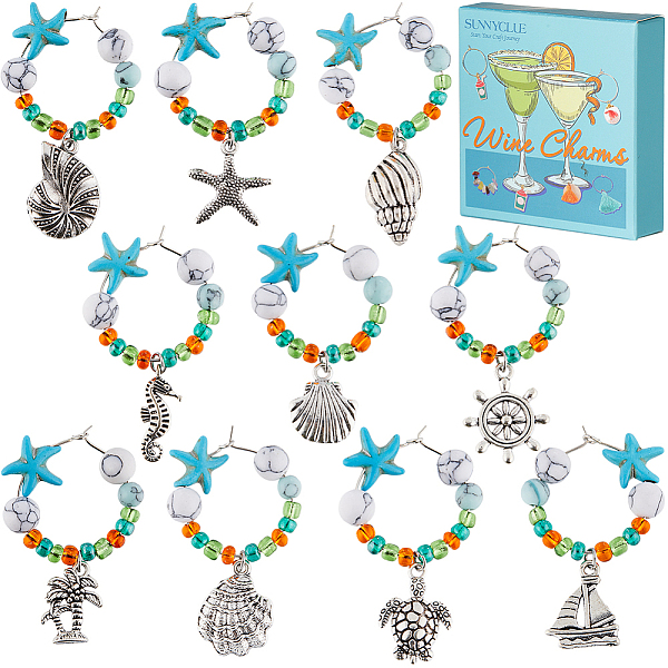PandaHall Starfish Synthetic Turquoise Wine Glass Charms, with Glass Beads, Alloy Charm and Brass Wine Glass Charm Rings, Mixed Shapes...
PandaHall Starfish Synthetic Turquoise Wine Glass Charms, with Glass Beads, Alloy Charm and Brass Wine Glass Charm Rings, Mixed Shapes...