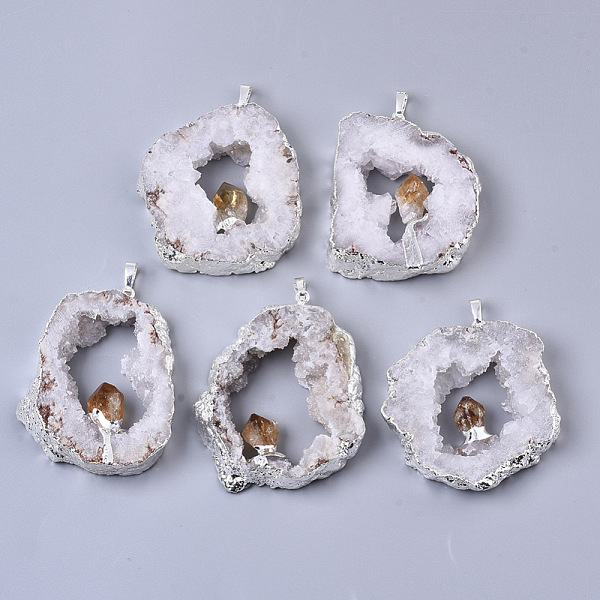 PandaHall Natural Druzy Agate Big Pendants, Edge Platinum Plated, with Natural Citrine and Iron Snap on Bails, Nuggets, 37~71x29~55x9~15mm...
PandaHall Natural Druzy Agate Big Pendants, Edge Platinum Plated, with Natural Citrine and Iron Snap on Bails, Nuggets, 37~71x29~55x9~15mm...